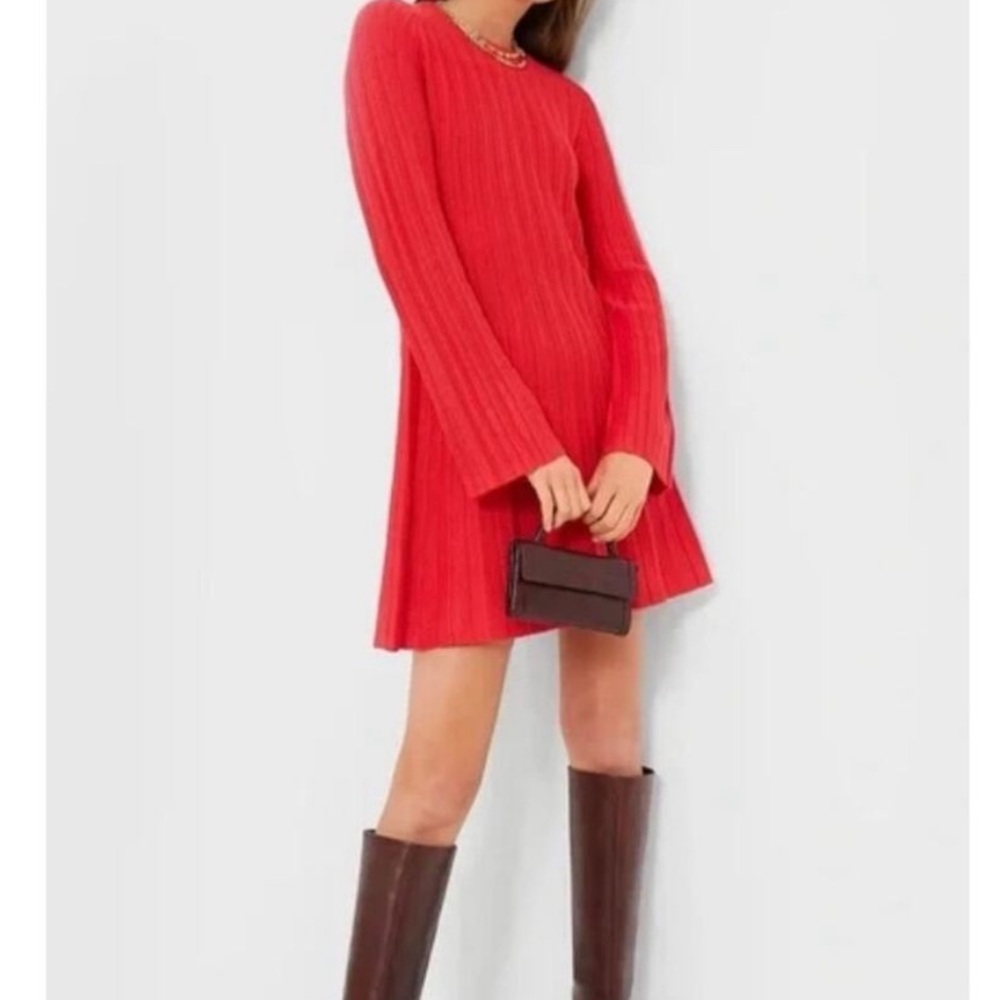 POMANDER PLACE Red Adi Ribbed Knit Mini Sweater Dress size medium NWT